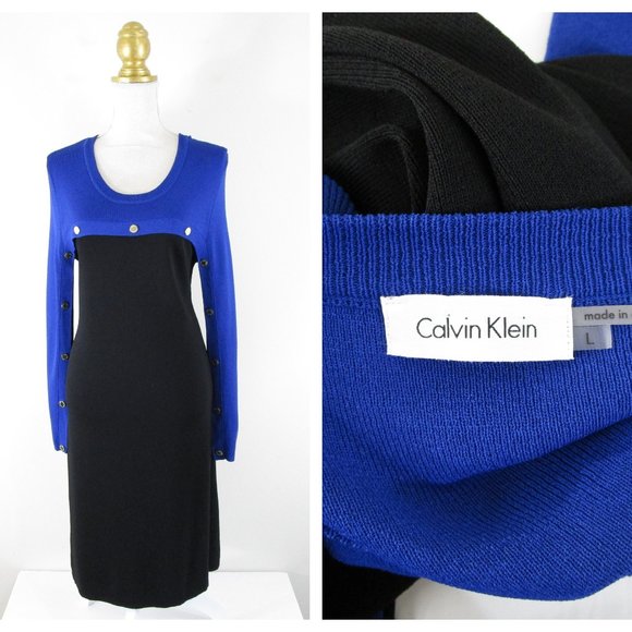 Calvin Klein Dresses & Skirts - Calvin Klein Blue Black Color Block Sheath Dress L